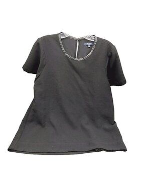 Madewell Women's Shirt Size Large Black Polyester W Leather Collar